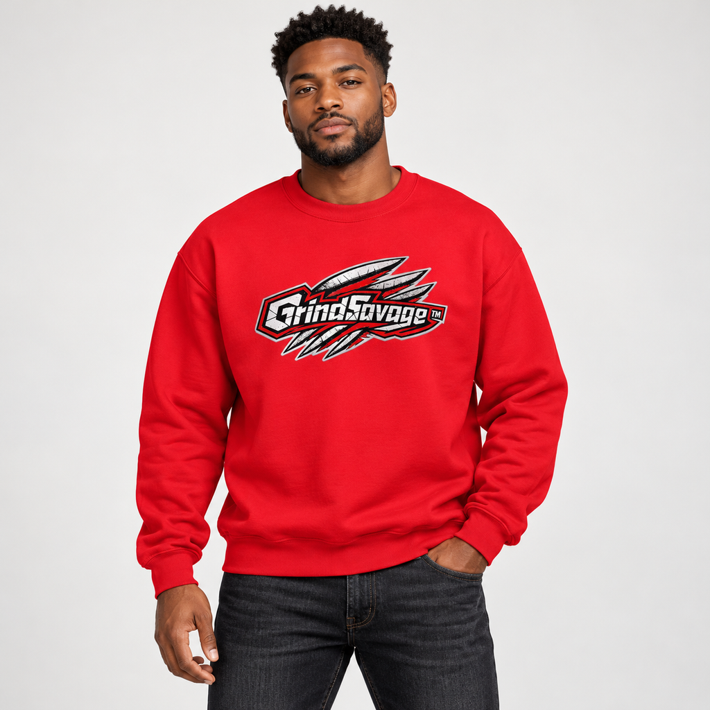 AI-generated model mockup of GrindSavage Signature Logo Crewneck Sweatshirt