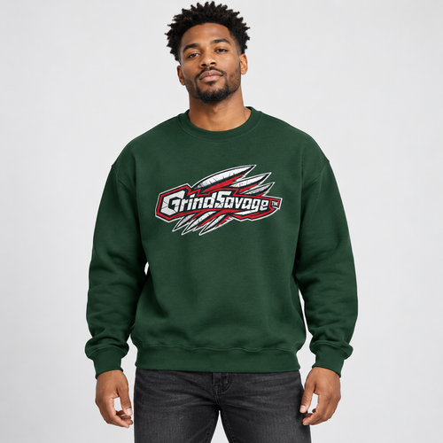 AI-generated model mockup of GrindSavage Graphic Crewneck Sweatshirt
